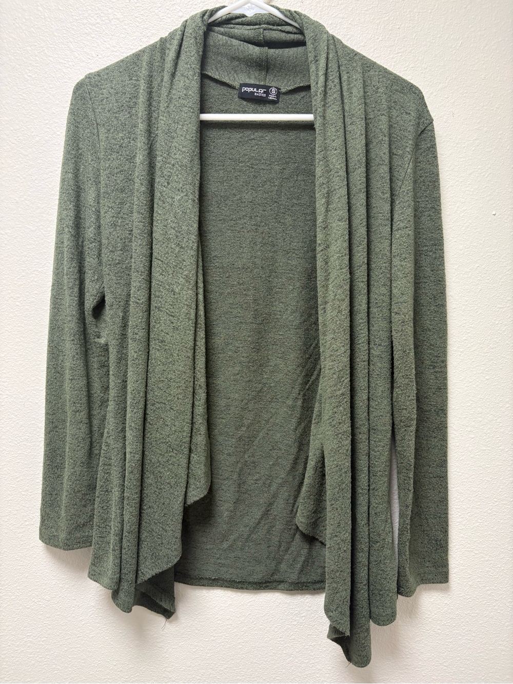 Popular Basics Women's Knit Solid Sage Green Open Front Long Sleeve Cardigan S